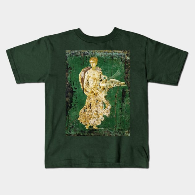 LEDA WITH SWAN ,POMPEII ,ANTIQUE ROMAN WALL PAINTINGS Flower Garden Flying Birds ,Quince and Apple Trees Kids T-Shirt by BulganLumini